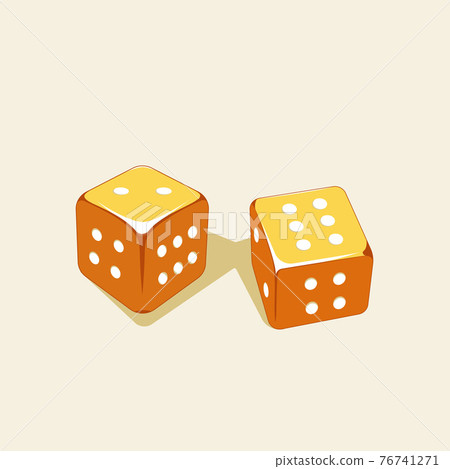 Illustration of golden dices shows the sum of the number eight 76741271