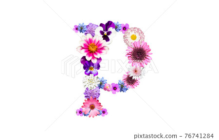 用鮮花裝飾的字母表的小寫 p（花字母） 76741284