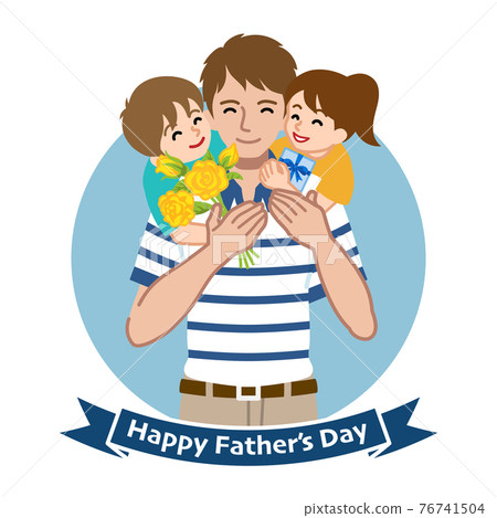 Father in a polo shirt receiving gifts from two children-Father's Day clip art Father in a polo shirt receiving gifts from two children-Father's Day clip art 76741504