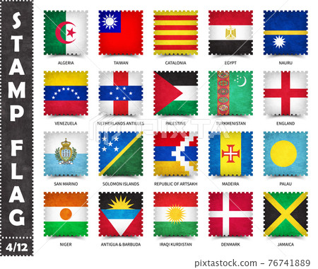 Stamp with official country flag pattern and old grunge texture and countries name . Square shape . Vector . Set 4 of 12 on this series ( All national flags of the world ) . 76741889