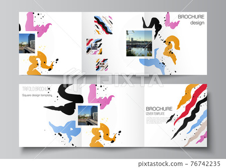 Vector layout of square covers design templates for trifold brochure, flyer, magazine, cover design, book design, brochure cover, creative agency, corporate, business, portfolio, pitch deck, startup. 76742235