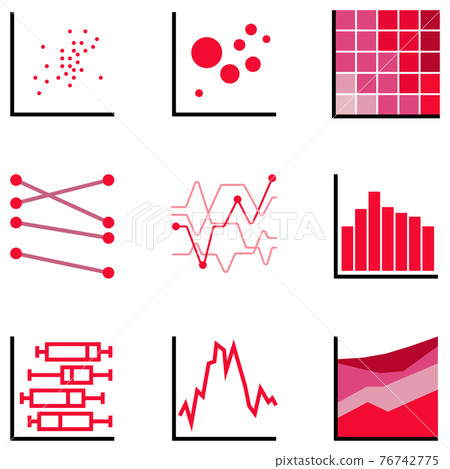 Red tone icon set of chart and graph data information analytic also with data learning and big data. 76742775