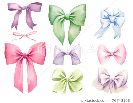 Set of pastel colored bows, hand drawn Set of pastel colored bows, hand drawn 76743168