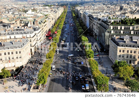 France, Paris, view from the Arc de Triomphe, Champs Elysees Boulevard 76743646