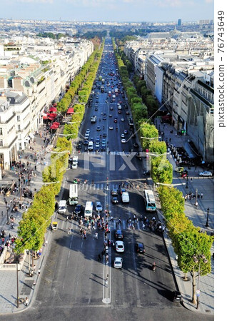 France, Paris, view from the Arc de Triomphe, Champs Elysees Boulevard 76743649