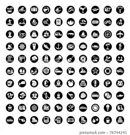 100 icons. Travel symbols and Tourism signs vector illustration 76744241