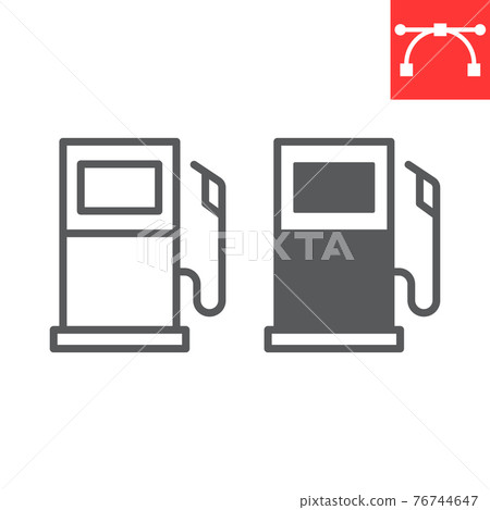 Gas station line and glyph icon, fuel and gasoline, petrol pump vector icon, vector graphics, editable stroke outline sign, eps 10. 76744647