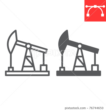 Oil pump line and glyph icon, industry and pump jack, oil rig vector icon, vector graphics, editable stroke outline sign, eps 10. 76744650