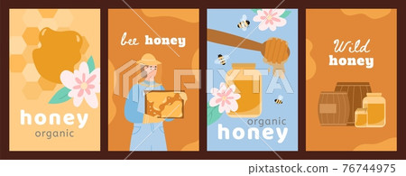 Labels or banners set for honey products, flat cartoon vector illustration. 76744975