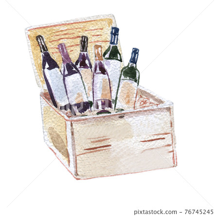 Watercolor illustration of wooden opened wine box, hand-drawn illustration Watercolor illustration of wooden opened wine box, hand-drawn illustration 76745245
