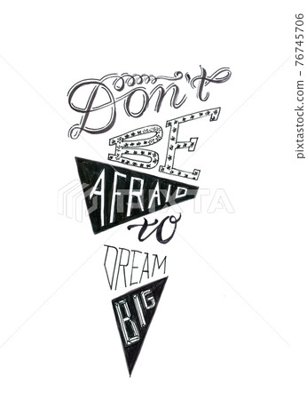 Hand-drawn lettering encased in triangle or cone shape Hand-drawn lettering encased in triangle or cone shape 76745706