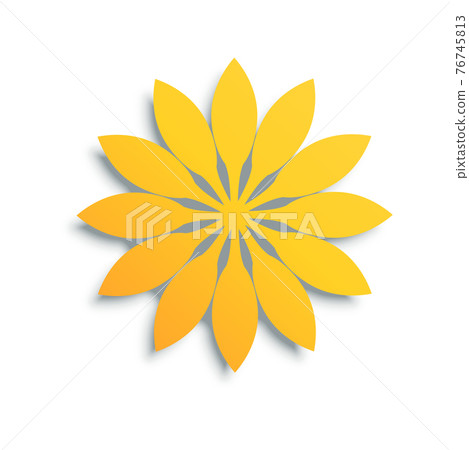 Yellow dandelion origami blooming flower on white 76745813