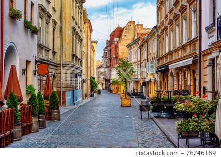 A street in historical Old town of Lviv, Ukraine 76746169