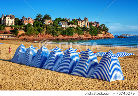 Beach tents in Dinard, Brittany, France 76746279