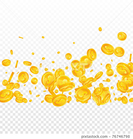 American dollar coins falling. Exquisite scattered USD coins. USA money. Fair jackpot, wealth or success concept. Vector illustration. 76746798