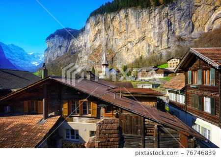 Historical Lauterbrunnen in swiss Alps mountains, Switzerland Historical Lauterbrunnen in swiss Alps mountains, Switzerland 76746839