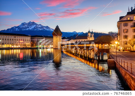 Lucerne, Switzerland, on dramatic sunset 76746865