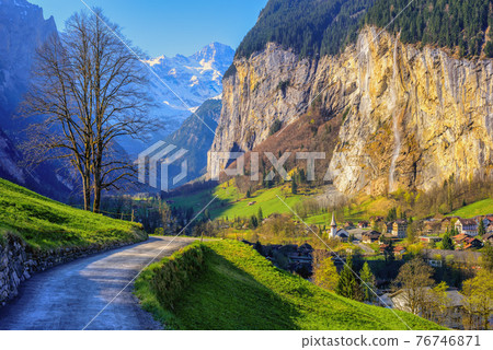 Lauterbrunnen valley in swiss Alps mountains, Switzerland Lauterbrunnen valley in swiss Alps mountains, Switzerland 76746871
