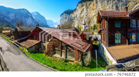 Lauterbrunnen village, swiss Alps mountains, Switzerland Lauterbrunnen village, swiss Alps mountains, Switzerland 76746872