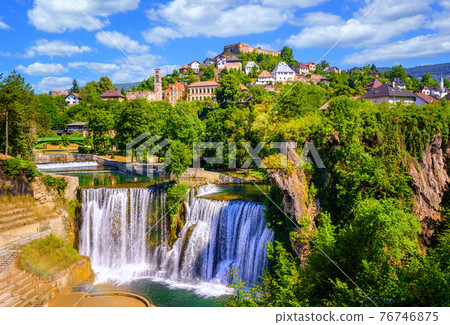 Pliva waterfall in Jajce town, Bosnia 76746875