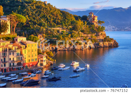 Portofino resort town on Mediterranean sea, Italy 76747152