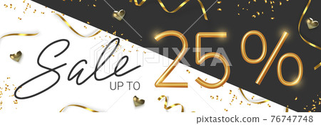 25 off discount promotion sale made of realistic 3d gold number with sepantine and tinsel. Vector 76747748