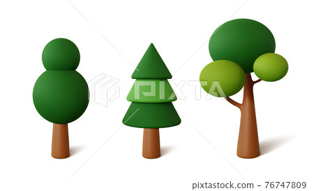 Set abstract Trees isolated on a white background. 3d rendering vector illustration 76747809