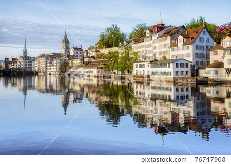 Zurich city's historical Old town on Limmat river, Switzerland Zurich city's historical Old town on Limmat river, Switzerland 76747908
