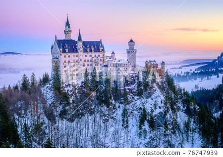 Neuschwanstein castle on a winter day morning, Germany Neuschwanstein castle on a winter day morning, Germany 76747939