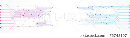 Abstract Technology Background, colorful pink and blue gradient circuit board pattern, microchip, power line 76748107
