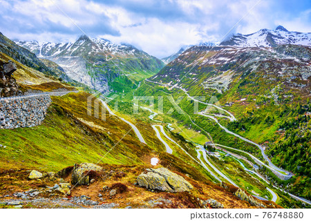 Furka road in swiss Alps mountains, Switzerland 76748880