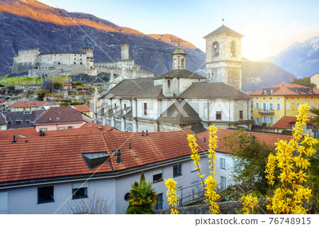 Bellinzona city in swiss Alps mountains, Switzerland Bellinzona city in swiss Alps mountains, Switzerland 76748915