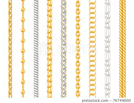 Realistic Detailed 3d Silver and Gold Metal Decorative Chains Set. Vector 76749600