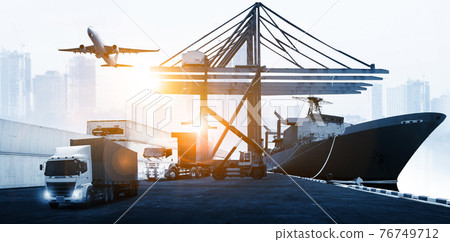 The world logistics  background or transportation Industry or shipping business, Container Cargo  shipment , truck delivery, airplane , import export Concept 76749712
