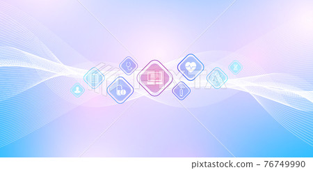 Abstract health care banner template with flat icons. Healthcare medicine concept. Medical innovation technology pharmacy banner. Vector illustration. 76749990