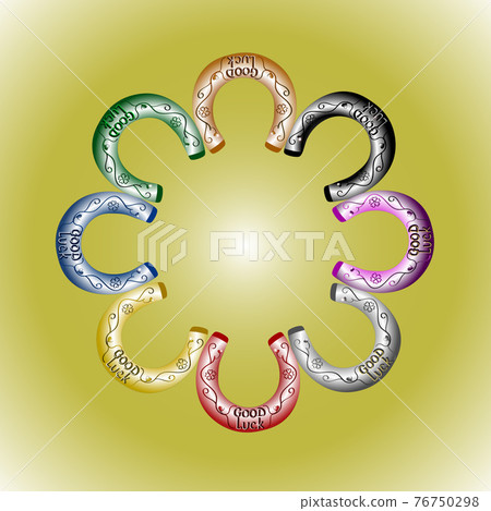 Frame from multicolored horseshoes Frame from multicolored horseshoes 76750298