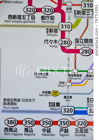 Ticket fare table for Nakameguro Station on the Tokyo Metro Hibiya Line 76751991