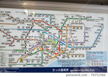 Ticket fare table for Nakameguro Station on the Tokyo Metro Hibiya Line 76752560