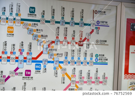 東京Metro地鐵日比谷線中目黑站票價表 東京Metro地鐵日比谷線中目黑站票價表 76752569