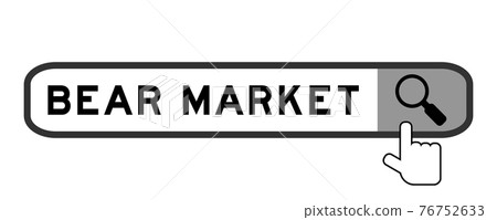 Search banner in word bear market with hand over magnifier icon on white background 76752633