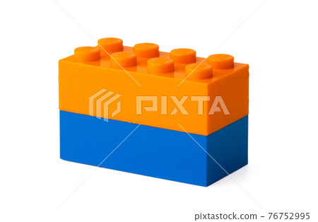 Colorful plastic toy building blocks isolated on white 76752995