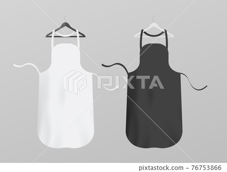 White and black chef apron mockup set. Textile cloth items on hangers White and black chef apron mockup set. Textile cloth items on hangers 76753866