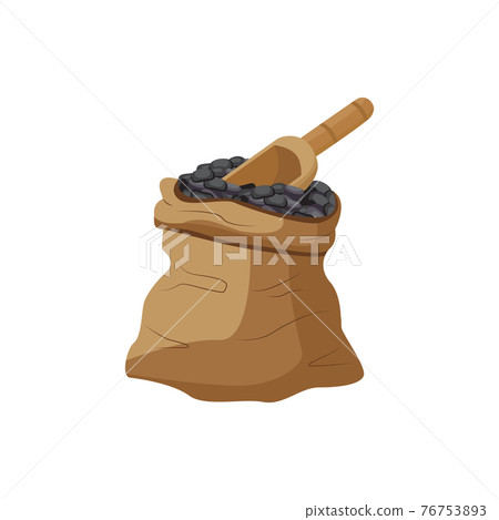 Textile sack of black kidney beans and shovel flat vector illustration isolated. Textile sack of black kidney beans and shovel flat vector illustration isolated. 76753893