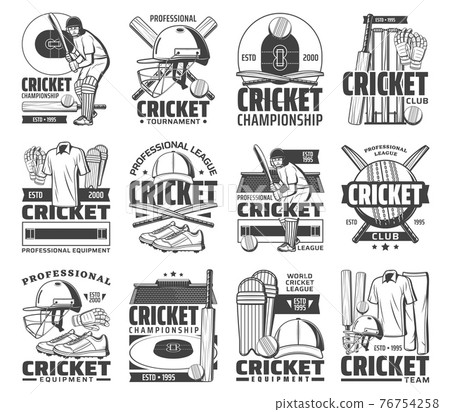 Cricket sport game vector icons Cricket sport game vector icons 76754258