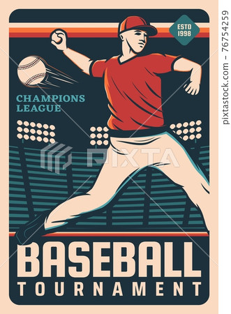 Pitcher baseball player with ball at stadium field 76754259