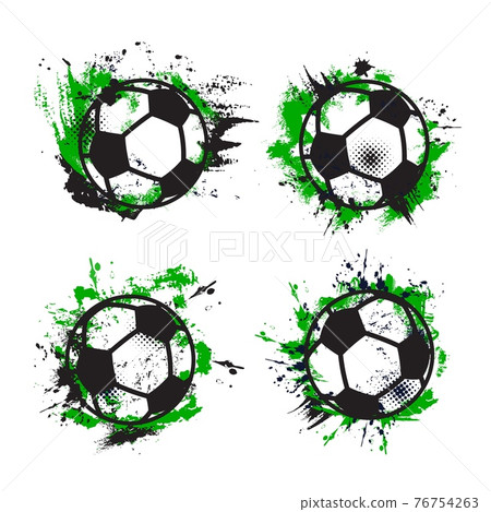 Soccer or football sport balls, grunge banners Soccer or football sport balls, grunge banners 76754263