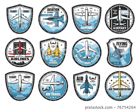 Aviation and airplanes vector icons 76754264