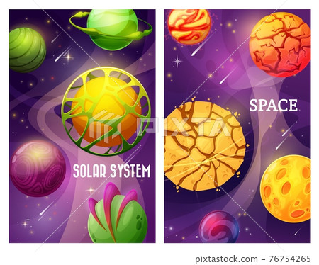 Fantasy space galaxy, cartoon vector alien planets Fantasy space galaxy, cartoon vector alien planets 76754265