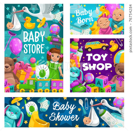 Baby shower, toys shop, kids store cartoon vector Baby shower, toys shop, kids store cartoon vector 76754284