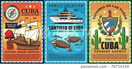 Travel to Cuba, caribbean resort retro poster 76754289